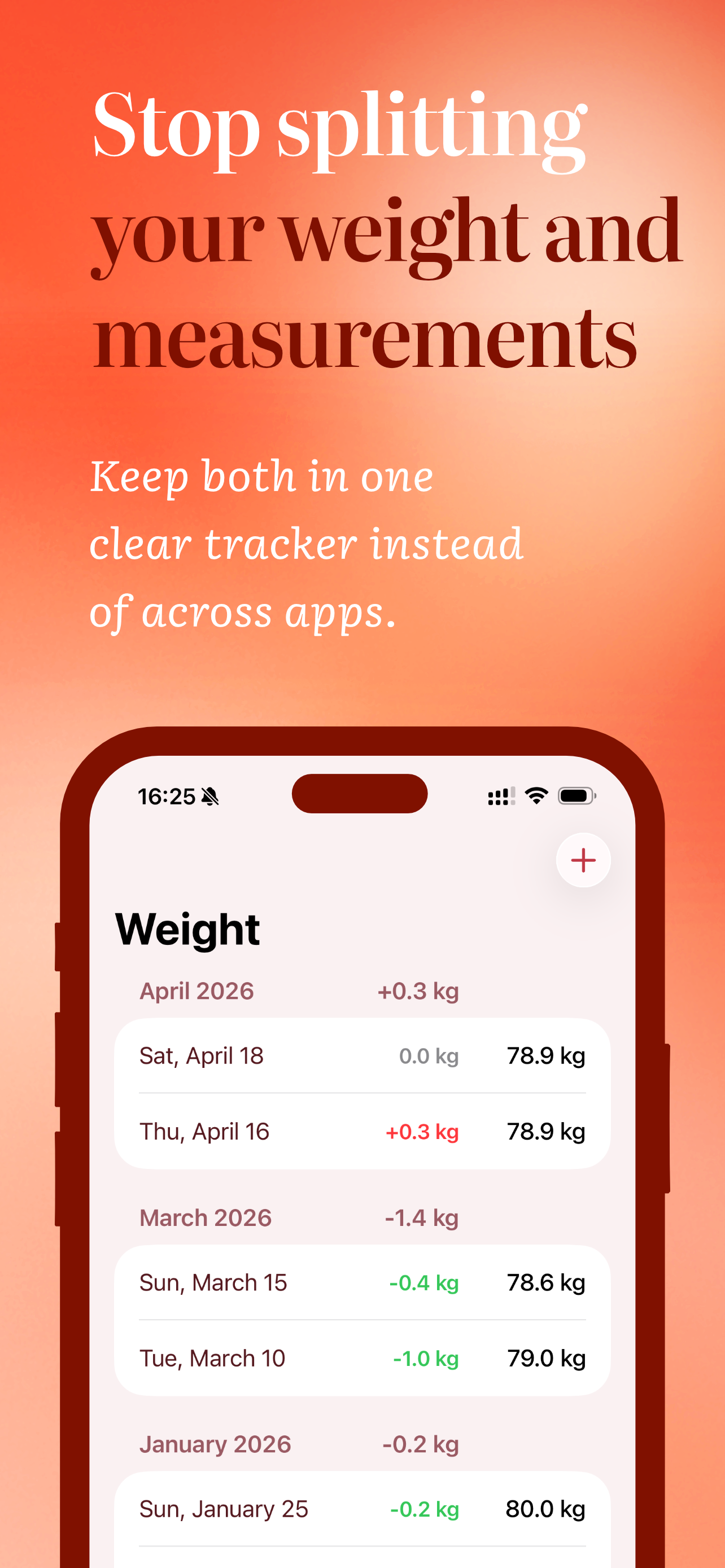 Bodix iPhone screens showing weight and body measurement tracking flows